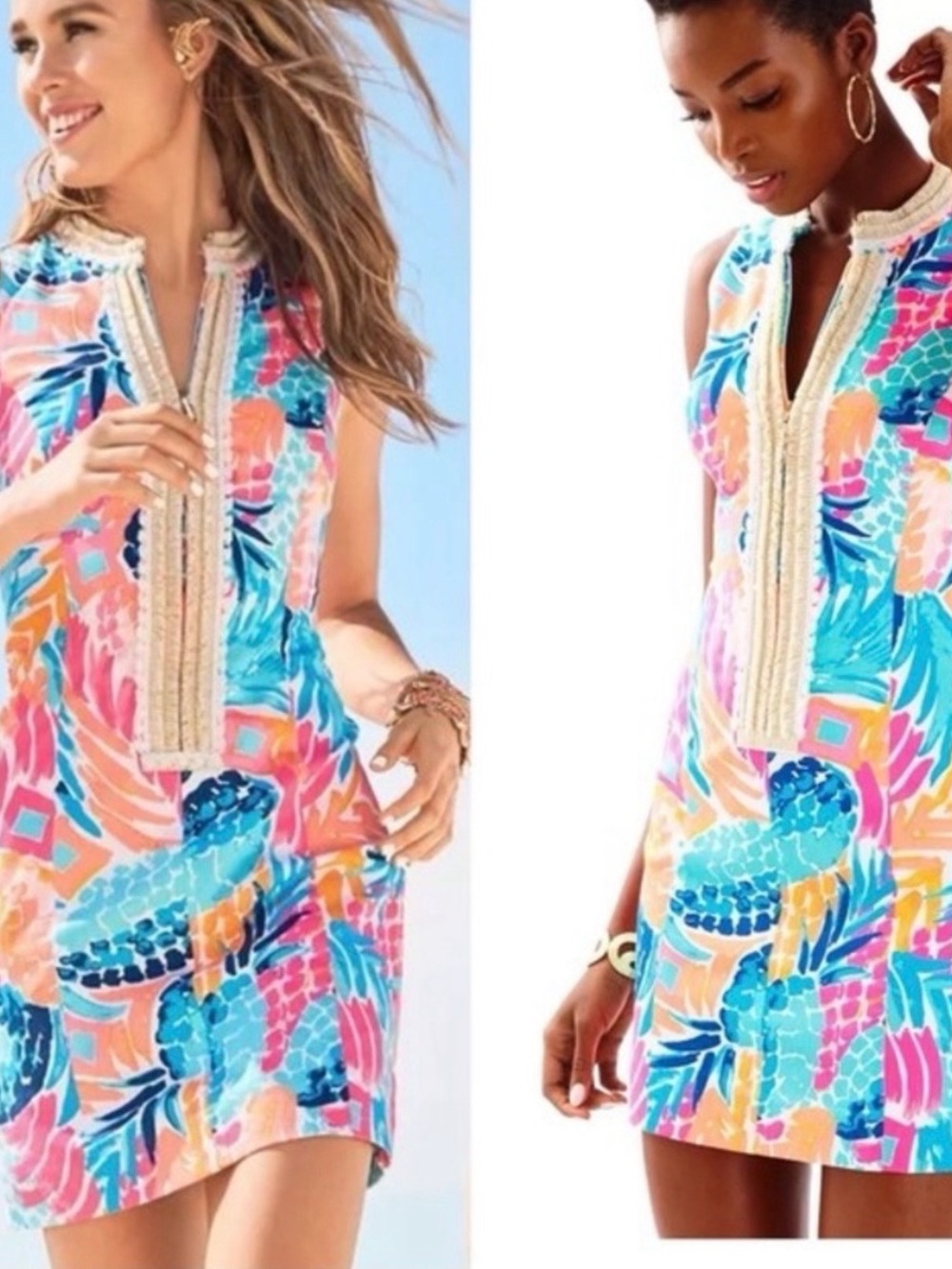 Lilly Pulitzer Multicolor Tropical Embellished Shift Dress
